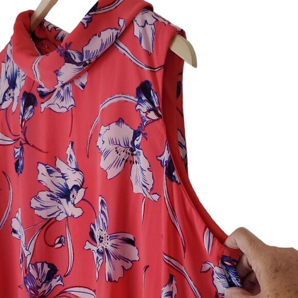 Jessica Howard Floral Coral Dress.  Sleeveless. Overlay of dress is open down ba - Picture 5 of 15